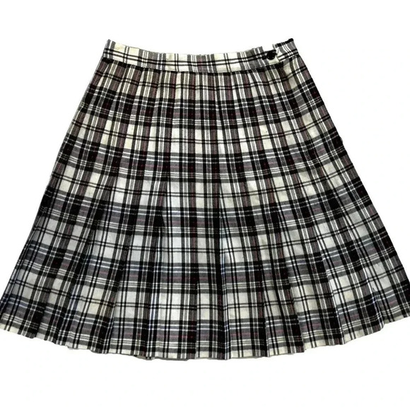 Vintage Plaid Pleated Knee Length Schoolgirl Skirt Size 10 Modest Preppy Autumn - Picture 1 of 6